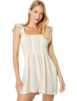 Linen-Blend Lucie Smocked Romper in Stripe