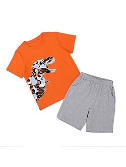 Gorboig Boy Clothes Big Boys Summer Outfits Short Sleeve Dinosaur T-Shirt & Shorts Set 2 Packs 6-12Y