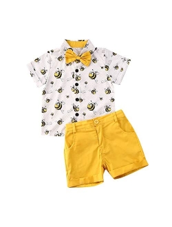 Charm Kingdom 2Pcs Toddler Kids Boys Summer Cartoon Crocodile T-Shirt Tops Plaid Shorts Outfits Set Clothes