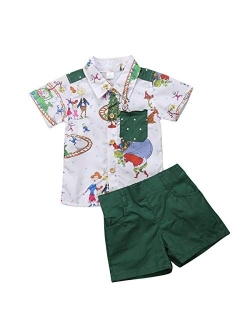 Charm Kingdom 2Pcs Toddler Kids Boys Summer Cartoon Crocodile T-Shirt Tops Plaid Shorts Outfits Set Clothes