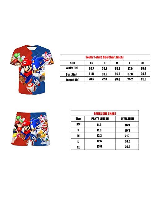 fadyard Youth Anime Boy and Girl Breathable Ultra-Thin Sports Short Sleeve Shorts Suit