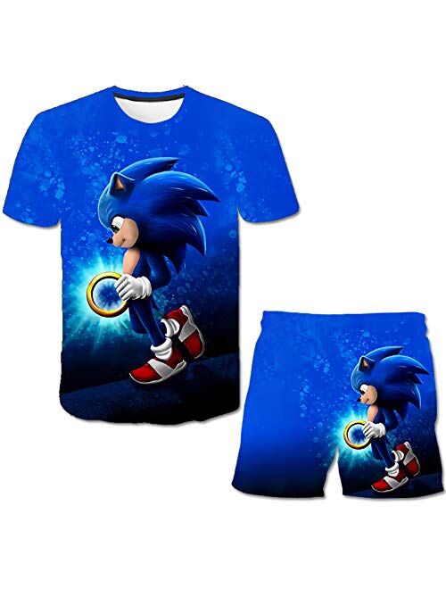 fadyard Youth Anime Boy and Girl Breathable Ultra-Thin Sports Short Sleeve Shorts Suit