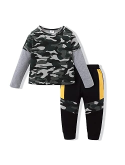 Mikrdoo Toddler Baby Boy Clothes Long Sleeve Tops Pants Set Kids Little Boy Clothing Sweatsuit Fall Winter Outfits Set