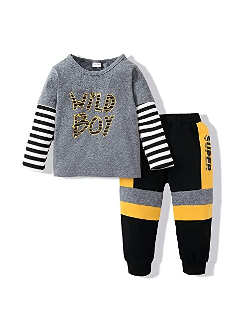 Mikrdoo Toddler Baby Boy Clothes Long Sleeve Tops Pants Set Kids Little Boy Clothing Sweatsuit Fall Winter Outfits Set