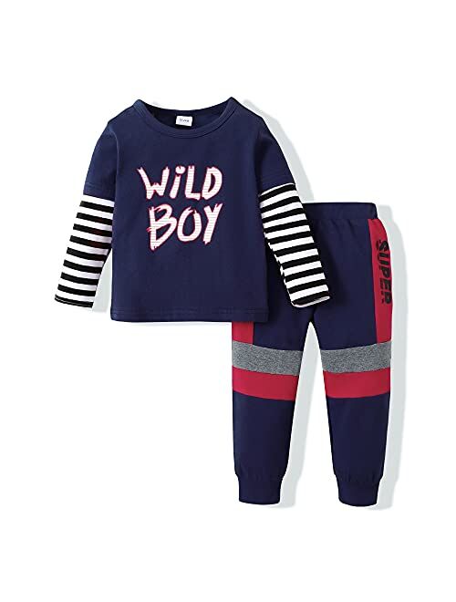 Mikrdoo Toddler Baby Boy Clothes Long Sleeve Tops Pants Set Kids Little Boy Clothing Sweatsuit Fall Winter Outfits Set