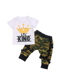 Madjtlqy Toddler Baby Boy Girl Camo Pants Clothes Short Sleeve Letter Printed Tee T-Shirt 2pcs Camouflage Outfits Set