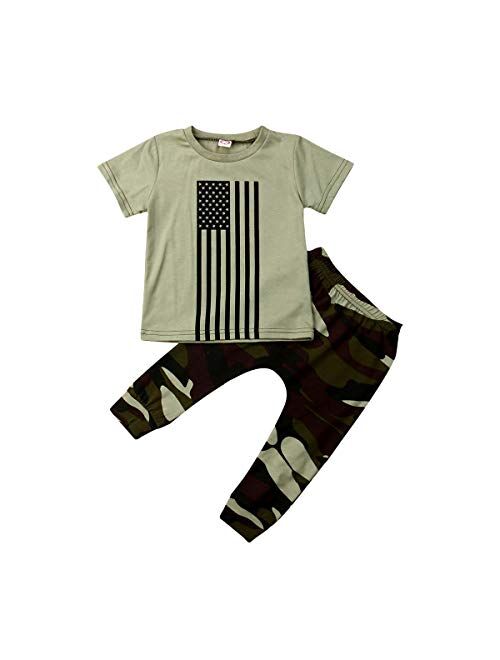 Madjtlqy Toddler Baby Boy Girl Camo Pants Clothes Short Sleeve Letter Printed Tee T-Shirt 2pcs Camouflage Outfits Set