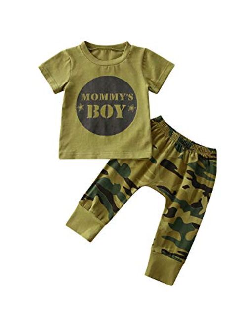 Madjtlqy Toddler Baby Boy Girl Camo Pants Clothes Short Sleeve Letter Printed Tee T-Shirt 2pcs Camouflage Outfits Set