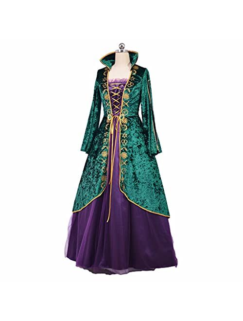 Fortunehouse Sfwxcos Witch Cosplay Halloween costume hocus pocus Dress Medieval Green Renaissance Dress Robe Sets for Women