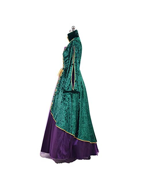 Fortunehouse Sfwxcos Witch Cosplay Halloween costume hocus pocus Dress Medieval Green Renaissance Dress Robe Sets for Women