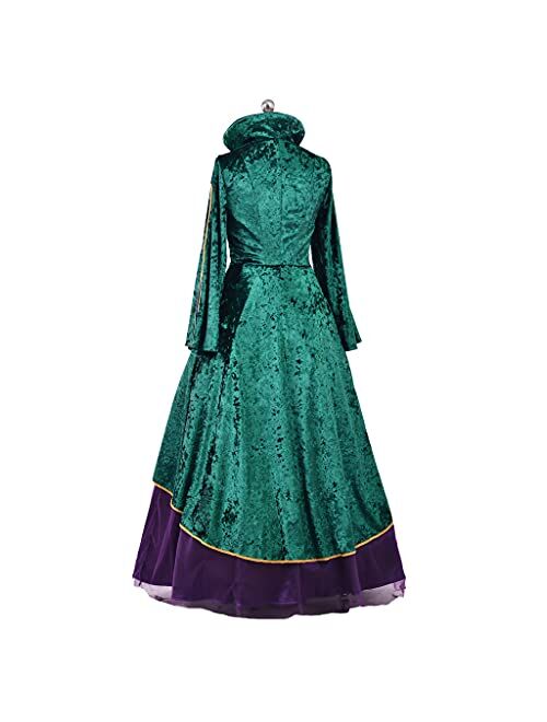 Fortunehouse Sfwxcos Witch Cosplay Halloween costume hocus pocus Dress Medieval Green Renaissance Dress Robe Sets for Women