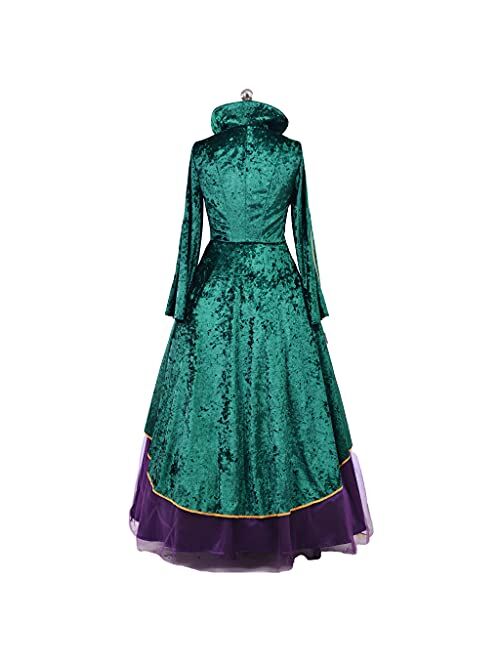 Fortunehouse Sfwxcos Witch Cosplay Halloween costume hocus pocus Dress Medieval Green Renaissance Dress Robe Sets for Women