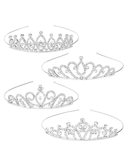 CUBACO 4pcs Princess Crown for Girls, Silver Girls Tiaras Small Tiara Birthday Crown for Girls, Princess Crown