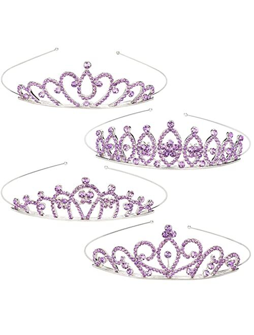 CUBACO 4pcs Princess Crown for Girls, Silver Girls Tiaras Small Tiara Birthday Crown for Girls, Princess Crown