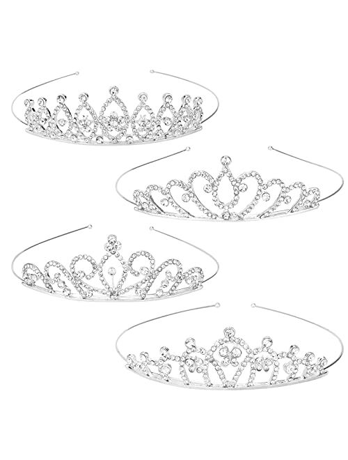 CUBACO 4pcs Princess Crown for Girls, Silver Girls Tiaras Small Tiara Birthday Crown for Girls, Princess Crown