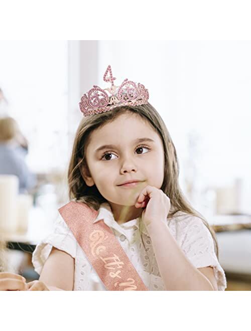 DORADREAMDEKO 4th Birthday, 4th Birthday Decorations for Girls, 4th Birthday Gift,4th Birthday Gifts for Girls, 4th Birthday Tiara and Sash, 4th Birthday Tiara and Sash P