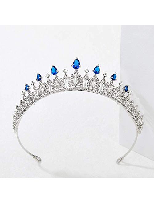 SWEETV Cubic Zirconia Wedding Tiara for Bride - Princess Tiara Headband Bridal Crown, Bridal Hair Accessories for Women