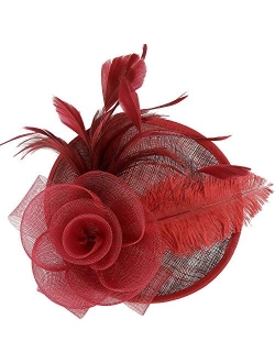 Acecharming Fascinators Hat Flower Sinamay Feather Headband Cocktail Tea Party Headwear Kentucky Hat Girls and Women