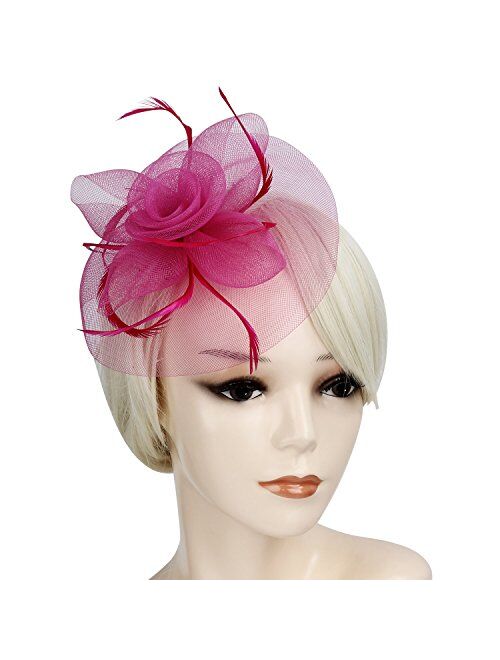 Acecharming Fascinators Hat Flower Sinamay Feather Headband Cocktail Tea Party Headwear Kentucky Hat Girls and Women