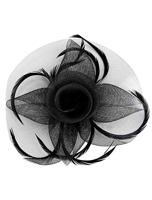 Acecharming Fascinators Hat Flower Sinamay Feather Headband Cocktail Tea Party Headwear Kentucky Hat Girls and Women