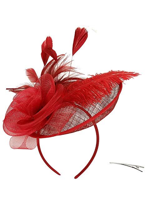 Acecharming Fascinators Hat Flower Sinamay Feather Headband Cocktail Tea Party Headwear Kentucky Hat Girls and Women