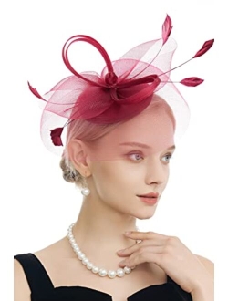 Myjoyday Women's Fascinators Hat for Tea Party Church Cocktail, Feathers Veil Headband with Hair Clip