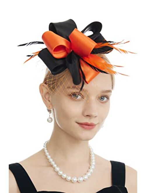 Myjoyday Women's Fascinators Hat for Tea Party Church Cocktail, Feathers Veil Headband with Hair Clip