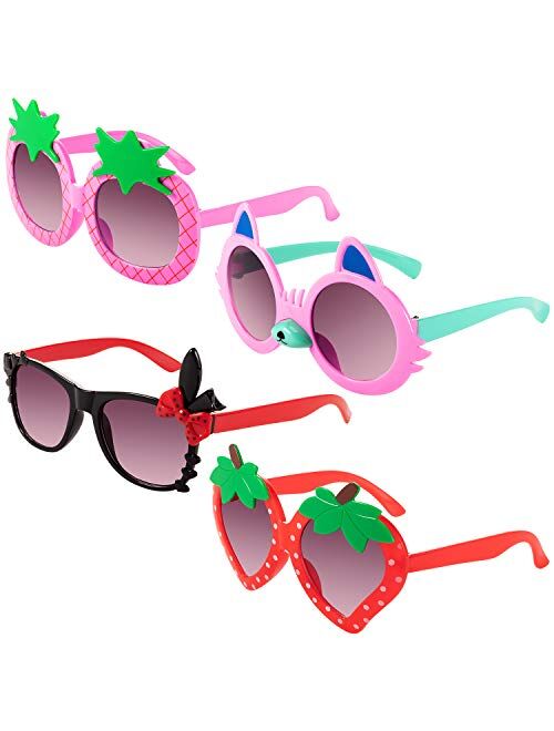 Weewooday 4 Pairs Toddler Sunglasses Girl Sunglasses for Toddler Girls Strawberry Pineapple Rabbit Shaped Sunglasses Funny Sunglasses