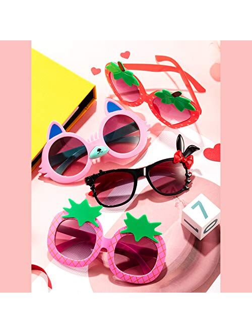 Weewooday 4 Pairs Toddler Sunglasses Girl Sunglasses for Toddler Girls Strawberry Pineapple Rabbit Shaped Sunglasses Funny Sunglasses