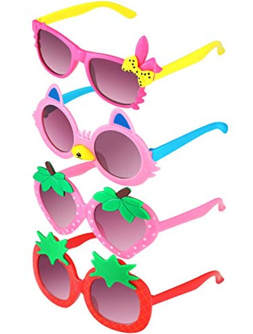 Weewooday 4 Pairs Toddler Sunglasses Girl Sunglasses for Toddler Girls Strawberry Pineapple Rabbit Shaped Sunglasses Funny Sunglasses