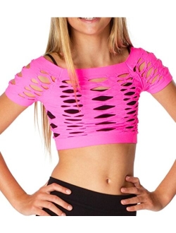 Malibu Sugar Girls (7-14) Short Sleeve Neon Mesh Crop Top Fishnet Shirt