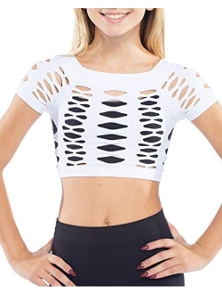 Malibu Sugar Girls (7-14) Short Sleeve Neon Mesh Crop Top Fishnet Shirt