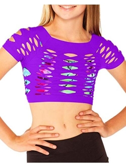 Malibu Sugar Girls (7-14) Short Sleeve Neon Mesh Crop Top Fishnet Shirt