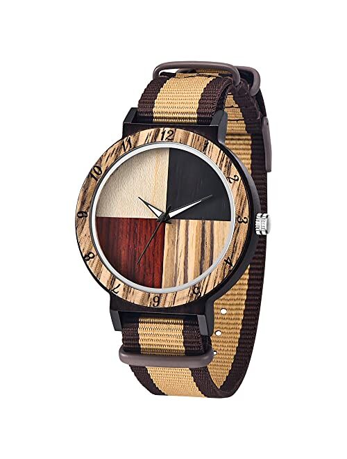 Dentily Wooden Watches for Men Handmade Colorful Bamboo Wood Watch Analog Quartz Men's Wooden Watch