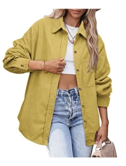 Beaully Women's Corduroy Button Down Pocket Shirts Casual Long Sleeve Oversized Blouses Tops