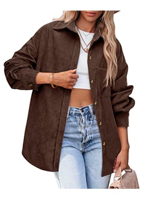 Beaully Women's Corduroy Button Down Pocket Shirts Casual Long Sleeve Oversized Blouses Tops