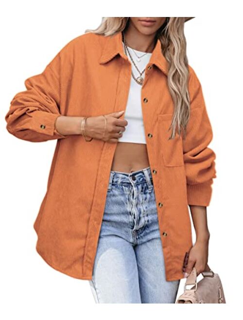 Beaully Women's Corduroy Button Down Pocket Shirts Casual Long Sleeve Oversized Blouses Tops