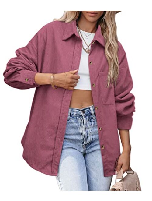 Beaully Women's Corduroy Button Down Pocket Shirts Casual Long Sleeve Oversized Blouses Tops