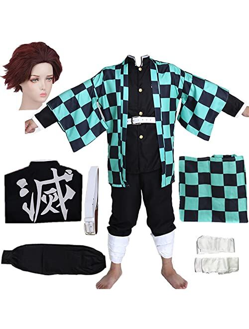 Kamspom Anime Women's Kamado Cosplay Costume Suit Full Set Kimono