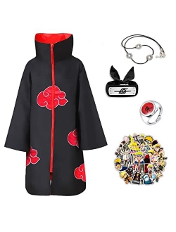 Qaq-Cosplay Kids Ninja Costume Boy Halloween Cosplay Men's Long Robe Uniform Cloak with Accessories