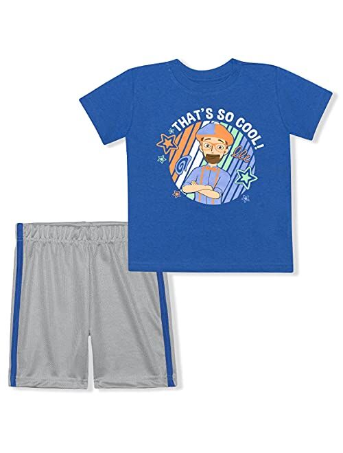 Blippi 2 Pack Short Sleeve Tee Shirt and Mesh Shorts Set for Boys, Toddlers Sportswear