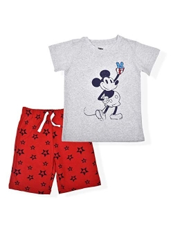 Mickey Mouse Boy's 2-Piece Short Set with Crewneck T-Shirt and Star Print Shorts