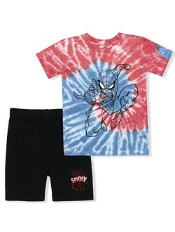 2 Pack Short Sleeve Spiderman Tie Dyed Tee Shirt and Shorts Set for Boys, Blue, Size 2T