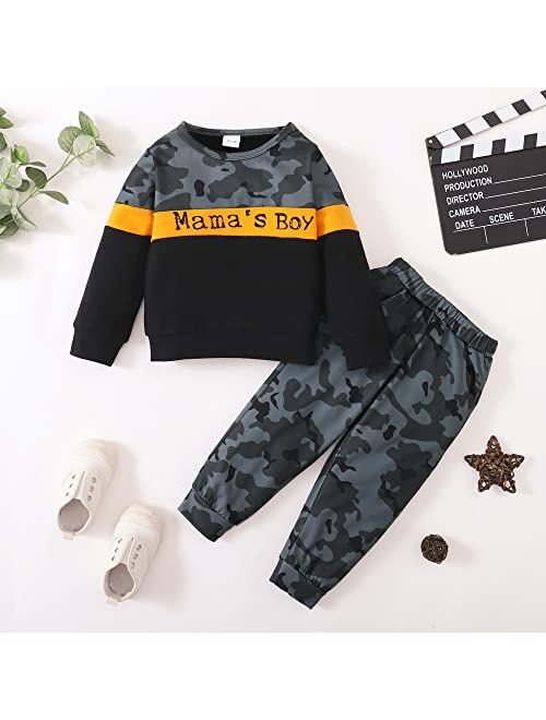 veikimous Toddler Baby Boy Clothes Little Boy Clothing Long Sleeve Cotton Boy Sweatshirt Camo Pants 2PCS Outfit Set