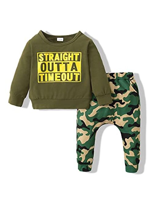 veikimous Toddler Baby Boy Clothes Little Boy Clothing Long Sleeve Cotton Boy Sweatshirt Camo Pants 2PCS Outfit Set