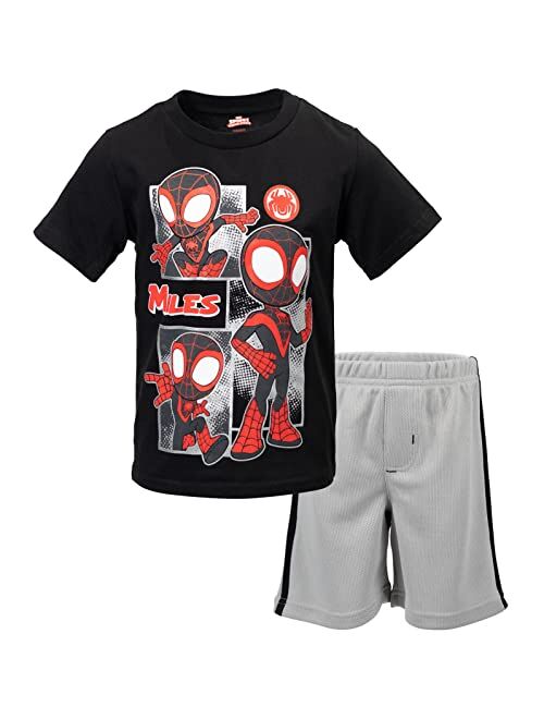 Marvel Spidey and His Amazing Friends Miles Morales Spider-Man Graphic T-Shirt Mesh Shorts Outfit Set Toddler to Little Kid