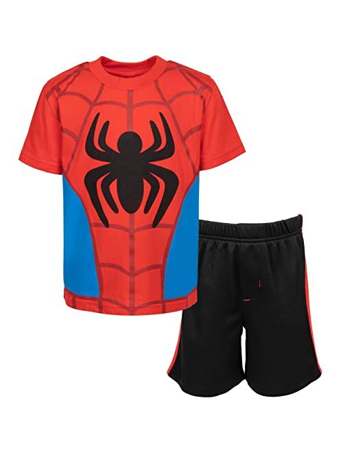 Marvel Spidey and His Amazing Friends Miles Morales Spider-Man Graphic T-Shirt Mesh Shorts Outfit Set Toddler to Little Kid