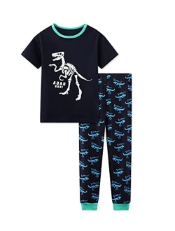 LAZYPOCON Boys Dinosaur Short Set Summer Cotton Short Sleeve T-shirt and Matching Pants Kids Clothing Outfit Size 4T-10