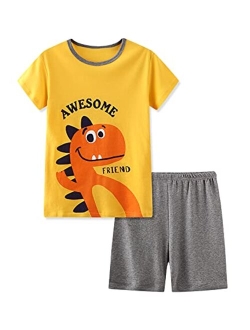 LAZYPOCON Boys Dinosaur Short Set Summer Cotton Short Sleeve T-shirt and Matching Pants Kids Clothing Outfit Size 4T-10