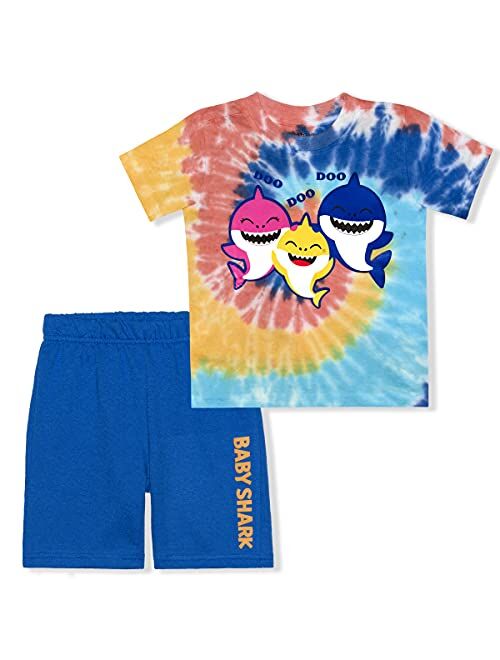 Nickelodeon Boy's 2 Pack Baby Shark Kids Short Sleeve Tee Shirt and Shorts Set, Tie Dyed, Blue